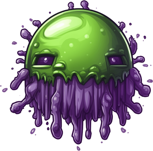Single alien boss slime bullet, round
Game Texture. In-Game asset. 2d. Pixelart. White background. Blank background. Low detail. High contrast.