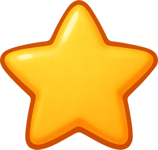 A rating star. Cute soft graphics. soft ambient light. semi-matte to satin surfaces. naturalistic with slight saturation boost colors. 
In-Game asset.  2d.  High contrast.  No shadows. top down..
In-Game asset.  2d.  High contrast.  No shadows