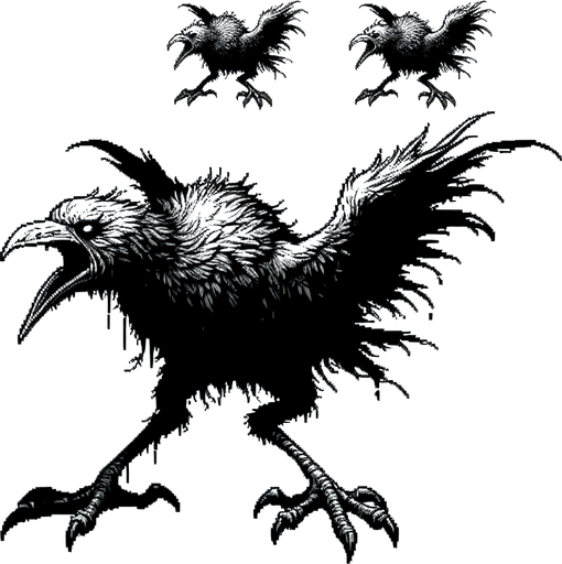 korkunç kuş canavarı.
Single Game Texture.  In-Game asset.  2d.  Blank background.  High contrast.  No shadows