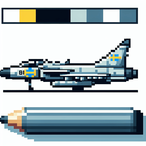Pixel art of a Saab Viggen, the Swedish fighter jet..
Single Game Texture.  In-Game asset.  2d.  Blank background.  High contrast.  No shadows