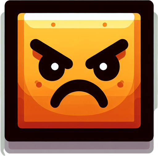 квадрат со злым лицом..
Single Game Texture. In-Game asset. 2d. Blank background. High contrast. No shadows.