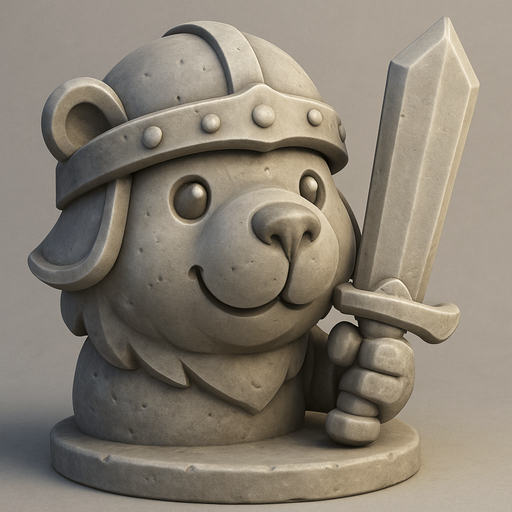 Recrealo en una escultura. Utiliza un estilo cartoon. Usas colores grises.