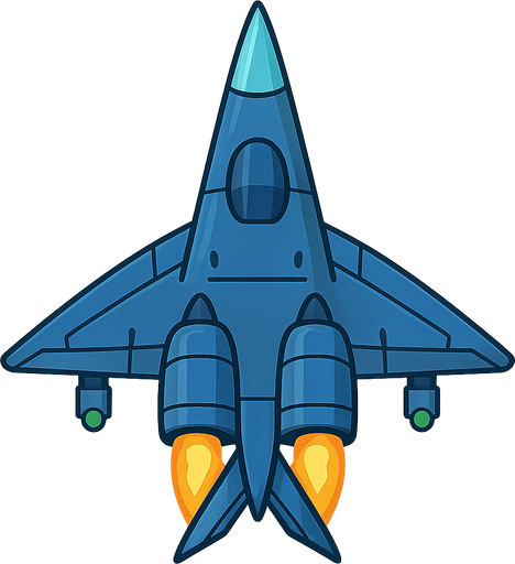 A blue space ship with laser gun and powerful engines. No background. Transparent background. Blank background. No shadows. 2d. In-Game asset. flat