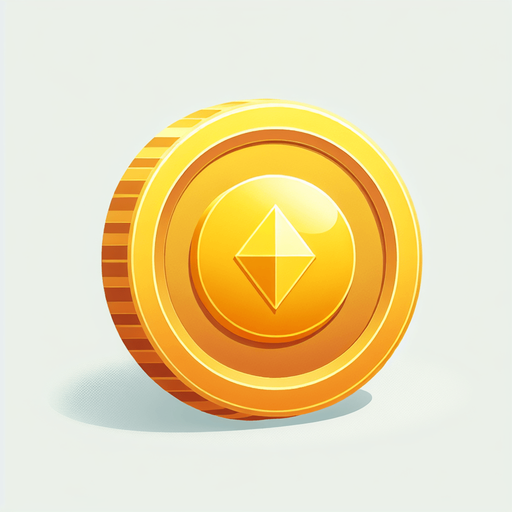 Yallow gold coin.
Single Game Texture. In-Game asset. 2d. Blank background. High contrast. No shadows.