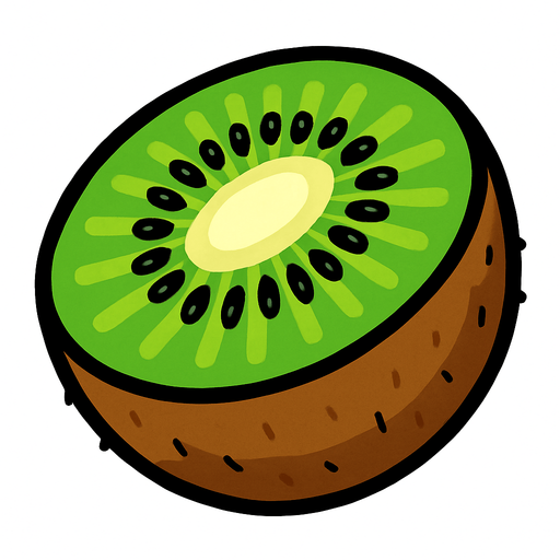 Kiwi Fruta cortado por la mitad.
In-Game asset.  2d.  High contrast.  No shadows. Cartoon.
