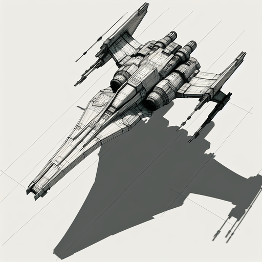 Single Game Texture. In-Game asset. 2d. An X-Wing-like spaceship moving up and down from above.
Single Game Texture. In-Game asset. 2d. Blank background. High contrast. No shadows.