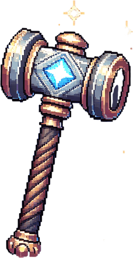 Магический элегантный молот мастера эльфа.
Single Game Texture. In-Game asset. 2d. Blank background. High contrast. No shadows.Pixel Art