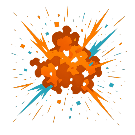 digital explosion, burnt orange neon blue, pixels, sparks.
In-Game asset.  2d.  High contrast.  No shadows