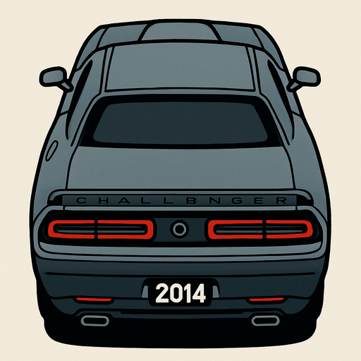 Gri Dodge challenger 2014 arkasi ama yukaridan.
In-Game asset.  2d.  High contrast.  No shadows