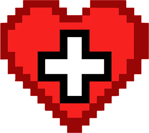 Health + icon pixels.
In-Game asset.  2d.  High contrast.  No shadows