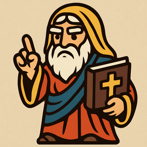 2D character that looks like a prophet and holds a holy book in his hand..
In-Game asset.  2d.  High contrast.  No shadows