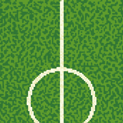 pixelart grass texture low quality. have soccer field half center circle at bottom.
In-Game asset.  2d.  High contrast.  No shadows