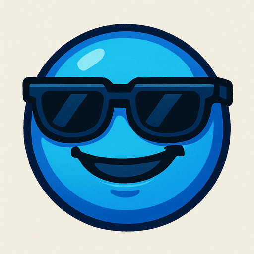 A cool blue round ball.
In-Game asset.  High contrast.  No shadows He has sunglasses and a cool smile