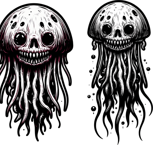 korkunç denizanası.
Single Game Texture.  In-Game asset.  2d.  Blank background.  High contrast.  No shadows