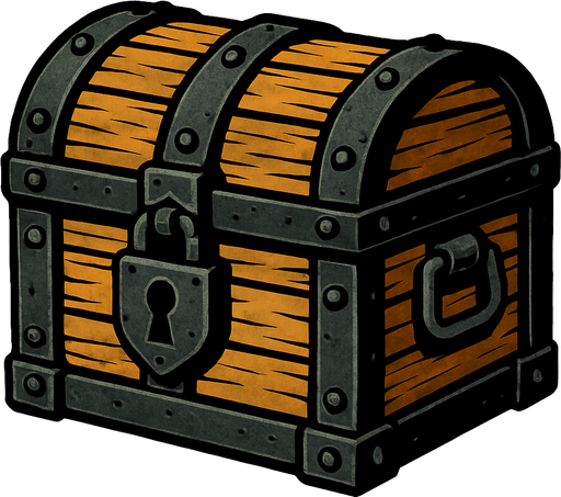 a medieval chest.
In-Game asset.  2d.  High contrast.  No shadows