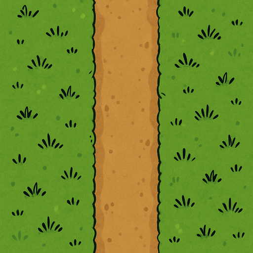 düz toprak yol ve etrafı çimenlik kuş bakışı.
In-Game asset.  2d.  High contrast.  No shadows