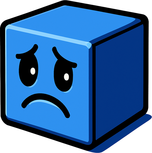The cube of this game should look sad, have no hands or feet, be blue and look like 3D..
In-Game asset.  2d.  High contrast.  No shadows