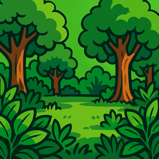 yeşil yapraklar ve ağaçlar olan orta bir alan.
In-Game asset.  2d.  High contrast.  No shadows