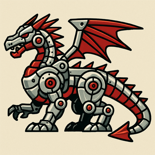 silver red row dragon mecha side scroller.
In-Game asset.  2d.  High contrast.  No shadows