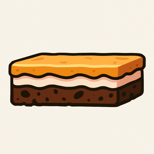 lateral view of a flat cake in rectangular platform shape for a platformer game.
In-Game asset.  2d.  High contrast.  No shadows
