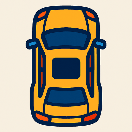 Araba yukarıdan görüntülü.
In-Game asset.  2d.  High contrast.  No shadows