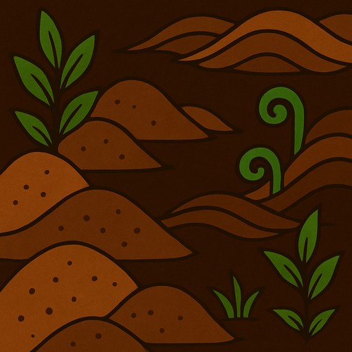 Crea la parte inversa de una carta que representa el elemento tierra, no debe tener texto ni espacio vacío, deben ser montículos de tierra y algunas hierbas verdes repartidas