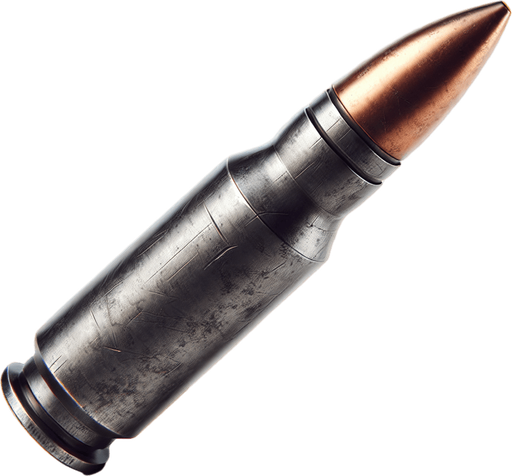 Bullet.
Single Game Texture. In-Game asset. 2d. Blank background. High contrast. No shadows.