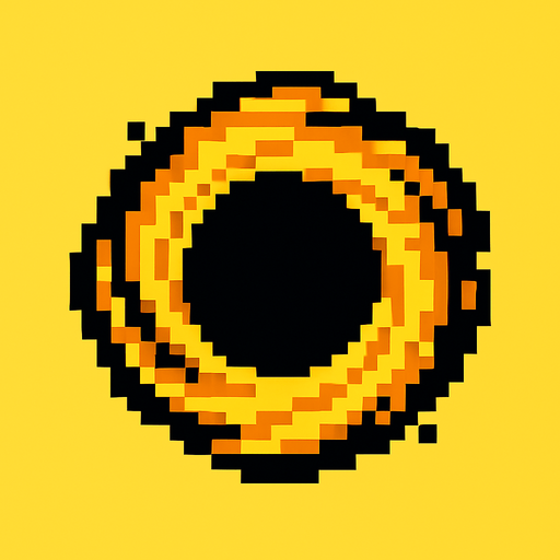 Пиксельная черная дыра желто черного цвета.
In-Game asset.  2d.  High contrast.  No shadows