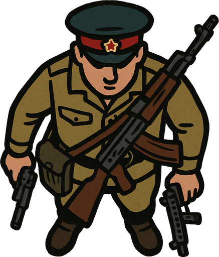 A Soviet policeman, heavily armed..
In-Game asset.  2d.  High contrast.  No shadows. Top down view
