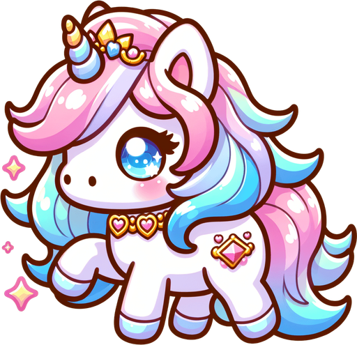 Fantasy kawaii beautiful unicorn.
Single Game Texture. In-Game asset. 2d. Blank background. High contrast. No shadows.