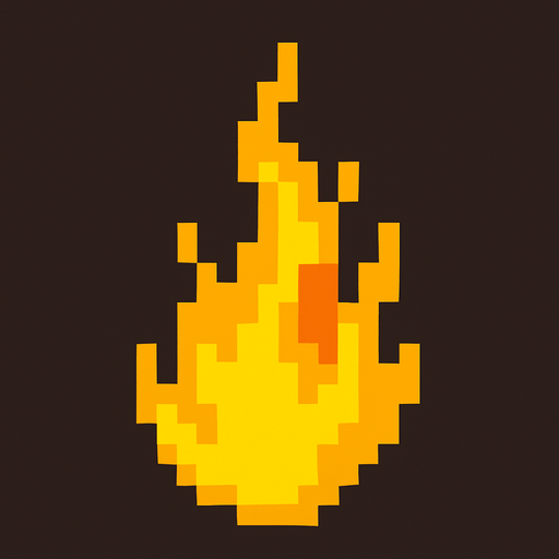 Fuego amarillo en pixel art.
In-Game asset.  2d.  High contrast.  No shadows