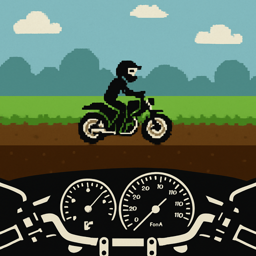 Place a fixed motorcycle cockpit graphic that spans the full width of the bottom of the screen. It should stay anchored to the UI and not move with the player or the game world. The cockpit should appear in front of the gameplay area, like a HUD overlay..
In-Game asset.  2d.  High contrast.  No shadows