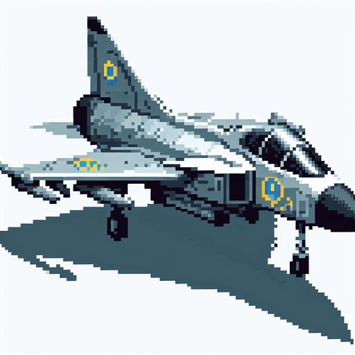 Pixel art of a Saab Viggen, the Swedish fighter jet..
Single Game Texture.  In-Game asset.  2d.  Blank background.  High contrast.  No shadows