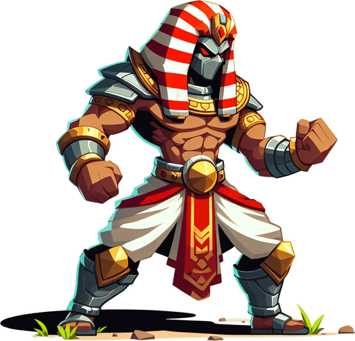 An animated image of an aggressive egyptian warrior.
Single Game Texture. In-Game asset. 2d. Blank background. High contrast. No shadows.