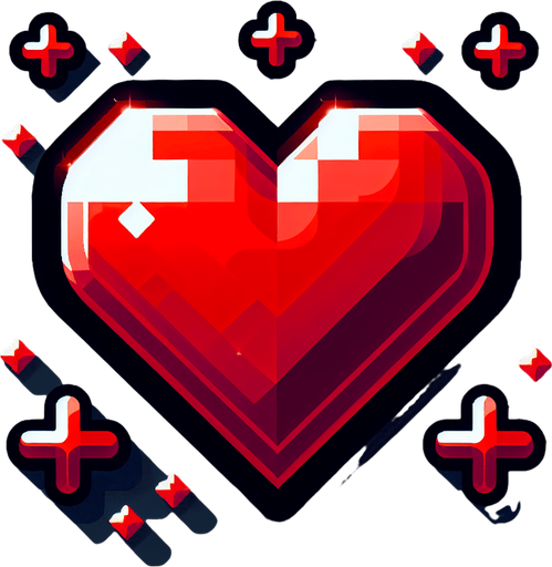 red colored heart for representing player health in the game..
Single Game Texture.  In-Game asset.  2d.  Blank background.  High contrast.  No shadows