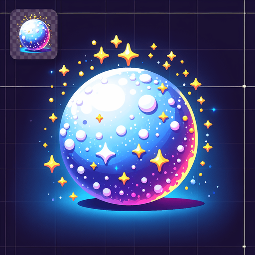a snowball with magical powder, cartoon Single Game Texture. In-Game asset. 2d. Blank background. High contrast. No shadows.