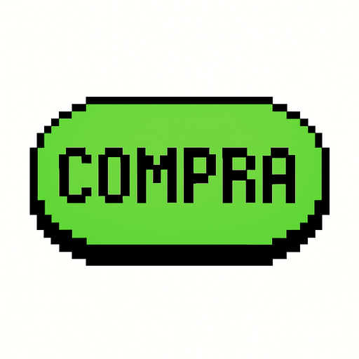 Boton verde ovalado qué dice "compra" estilo 2d pixel 1989.
In-Game asset.  2d.  High contrast.  No shadows