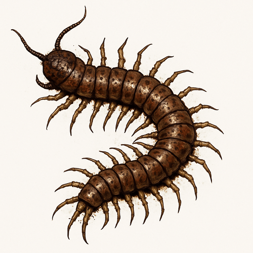 realistic centipede, disgusting.
In-Game asset.  2d.  High contrast.  No shadows