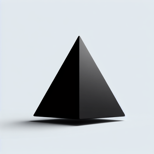 black plastic 3d triangle.
Single Game Texture.  In-Game asset.  2d.  Blank background.  High contrast.  No shadows