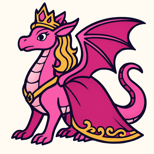 Dragonne rose princesse majestueuse.
In-Game asset.  2d.  High contrast.  No shadows