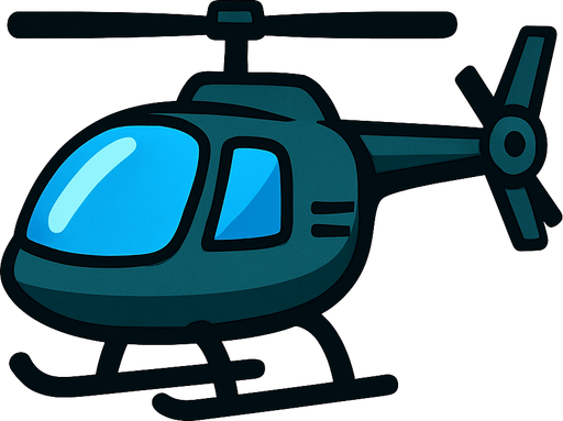 mavi camlı, bir helikopter.
In-Game asset.  2d.  High contrast.  No shadows