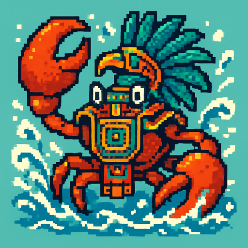 Generame un guerrero azteca con patrones, estilo pixelar, además será una Cangrejo violinista, con efectos de AGUA.
In-Game asset.  2d.  High contrast.  No shadows