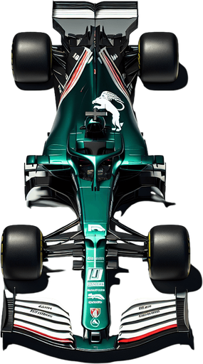 F1 Jaguair race car. Shiny green body. white Jaguar animal logo on body. thin red and white stripes. white front wings and white rear wing.  TOP VIEW!.
Single Game Texture. In-Game asset. 2d. Blank background. High contrast. No shadows.