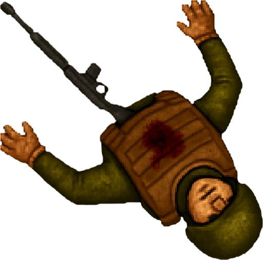 make soldier laying in with belly up dead