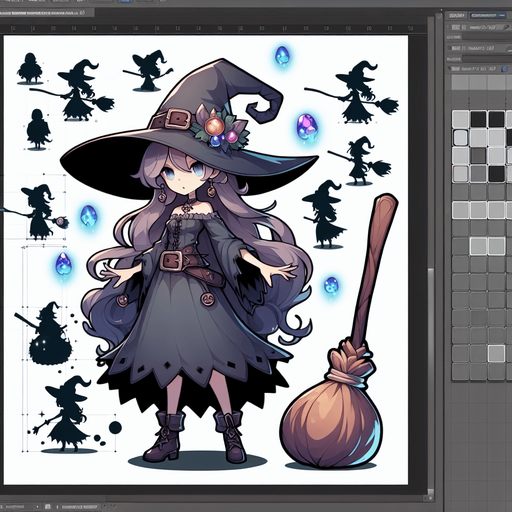 Witch
Single Game Texture. In-Game asset. 2d. Blank background. High contrast. No shadows.
