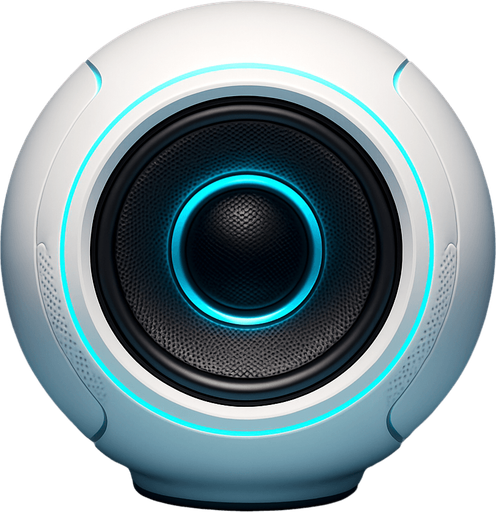 Futuristic speaker in the shape of a white orb. Face view