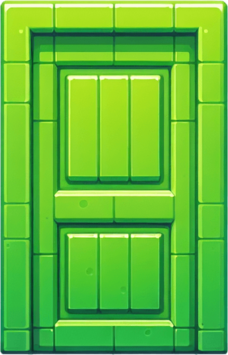 a green door.
Single Game Texture. In-Game asset. 2d. Blank background. High contrast. No shadows.