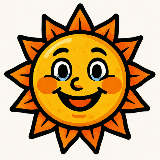 gülen bir güneş.
In-Game asset.  2d.  High contrast.  No shadows