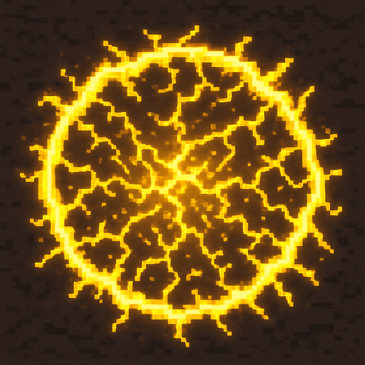 crackling circular energy field, pixel art, top down, filled with yellow electricity.
In-Game asset.  2d.  High contrast.  No shadows