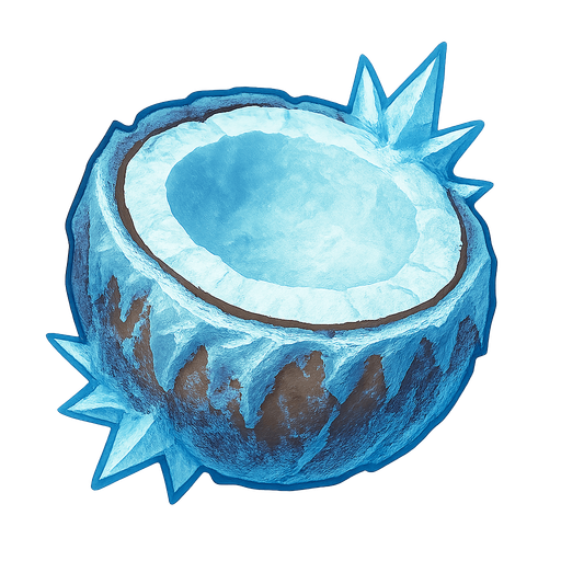 Frozen coconut.
Single Game Texture.  In-Game asset.  2d.  Blank background.  High contrast.  No shadows